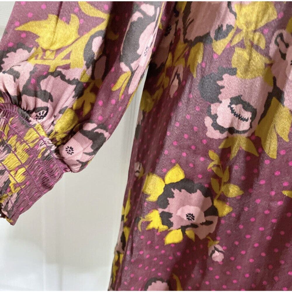 Free People Morning Light Floral Mini Dress Wine Purple Long Sleeve Womens M 6 - Picture 7 of 13